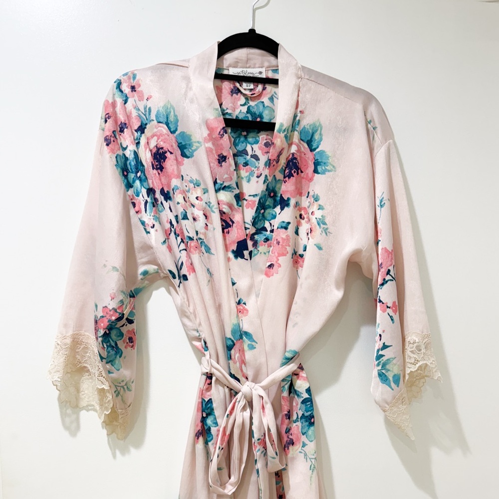 Floral Kimono Robe - Pink and Cream